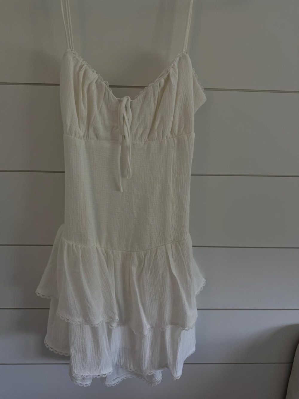 American Threads White Tiered Spaghetti Strap Summer Dress